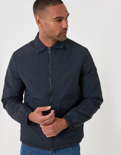 Threadbare Showerproof Collared Harrington Jacket in Navy - close up