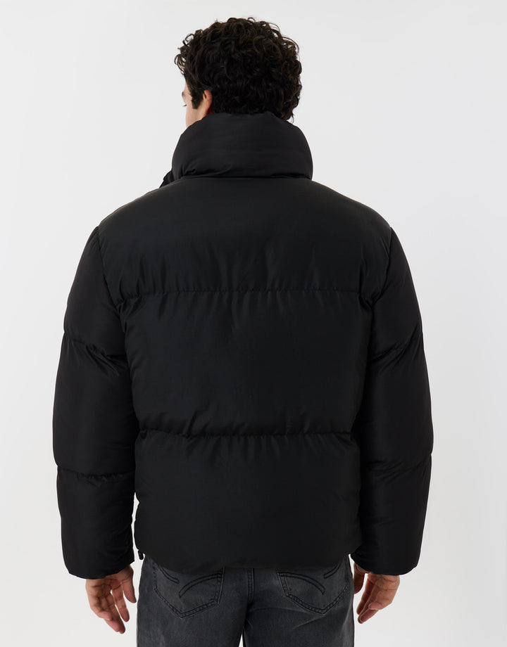 Showerproof Funnel Neck Puffer Coat in Black
