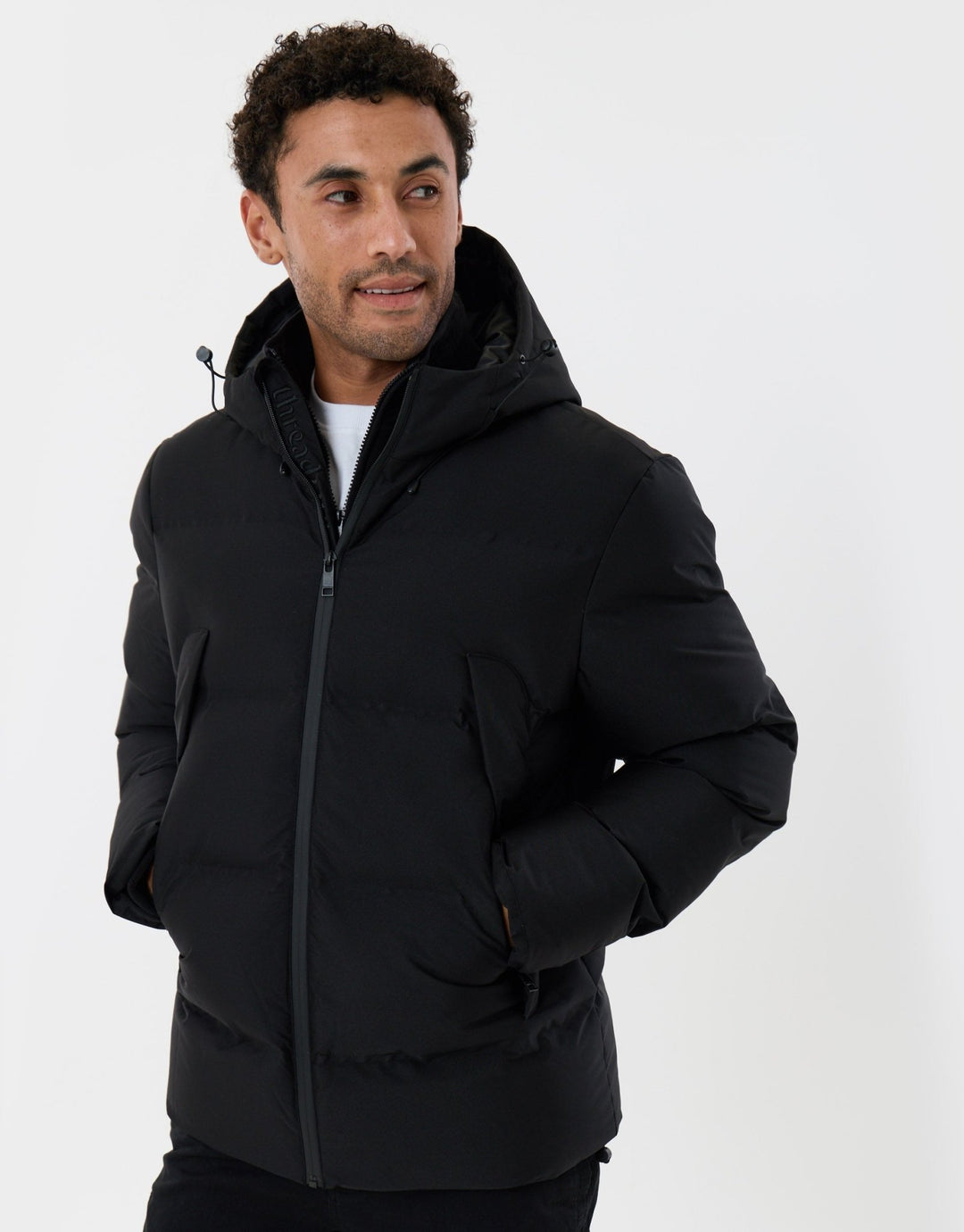 Showerproof Hooded Puffer Coat in Black