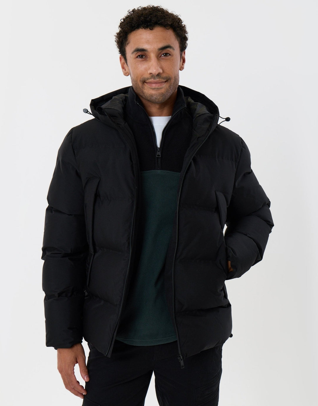 Showerproof Hooded Puffer Coat in Black