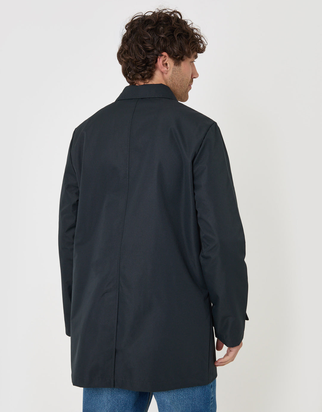 Threadbare Showerproof Collared Longline Mac in Navy - back view