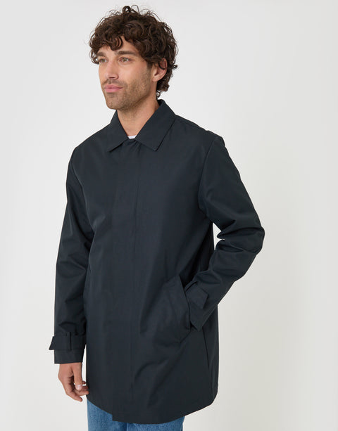 Threadbare Showerproof Collared Longline Mac in Navy - front view
