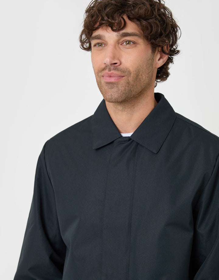 Threadbare Showerproof Collared Longline Mac in Navy - close up
