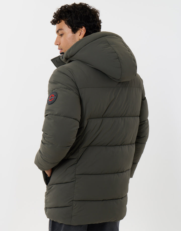 Showerproof Padded Jacket with Sherpa Lined Hood in Green