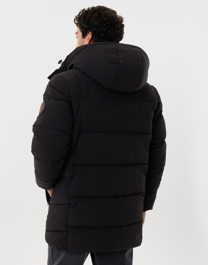 Showerproof Padded Jacket with Sherpa Lined Hood in Black