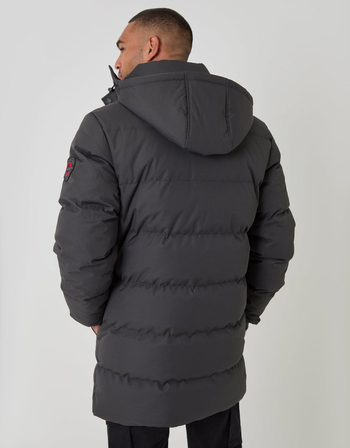 Threadbare Showerproof Hooded Puffer Coat with Adjustable Waist in Slate Grey - back view