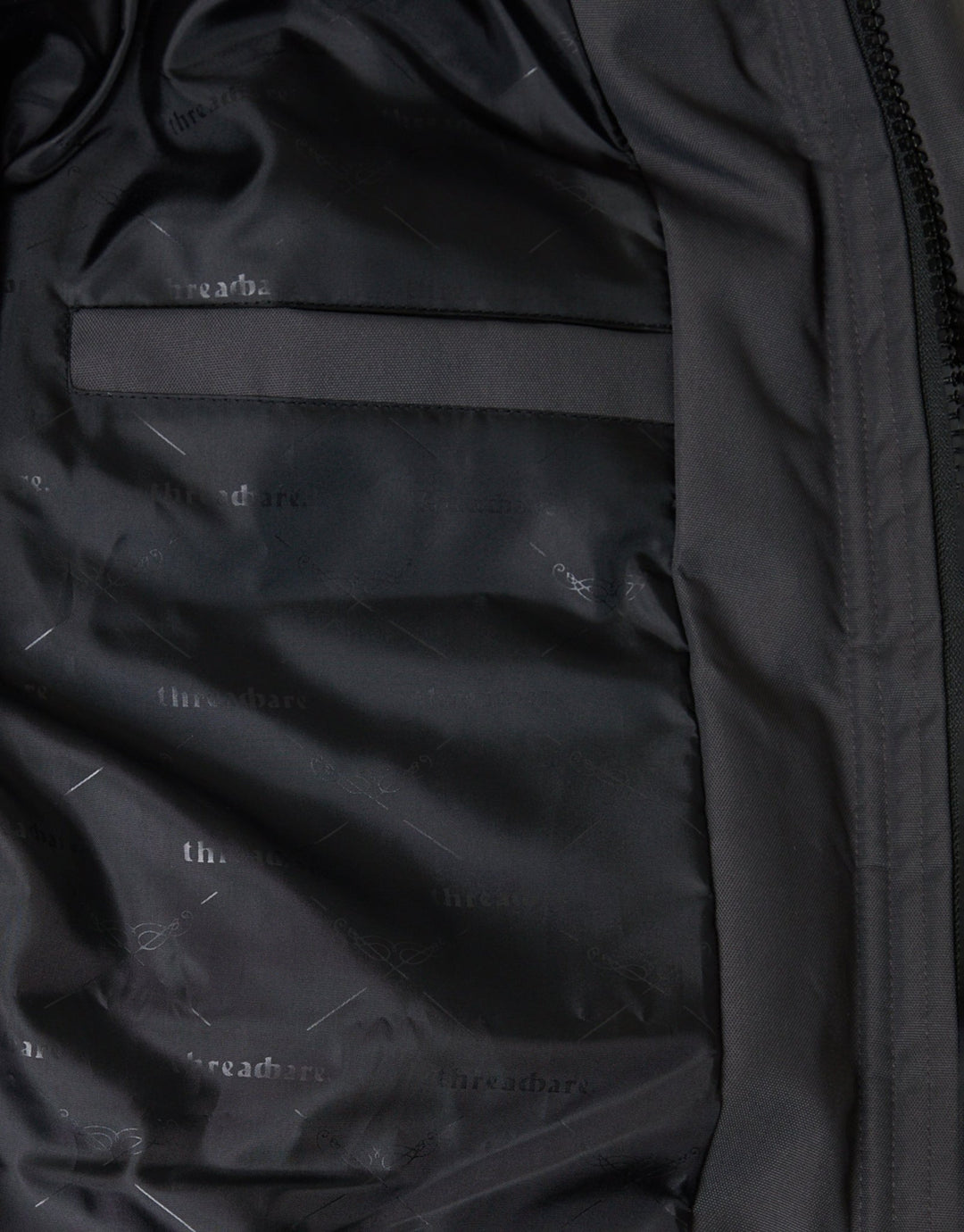 Threadbare Showerproof Hooded Puffer Coat with Adjustable Waist in Slate Grey - inside