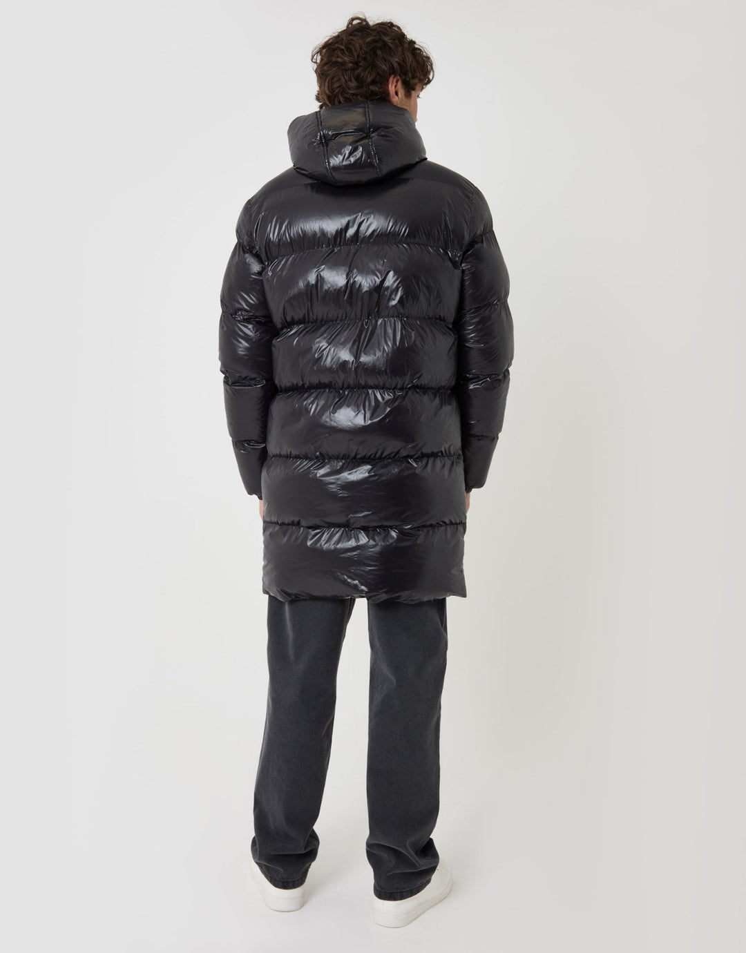 Longline Showerproof Hooded Puffer Coat in Black
