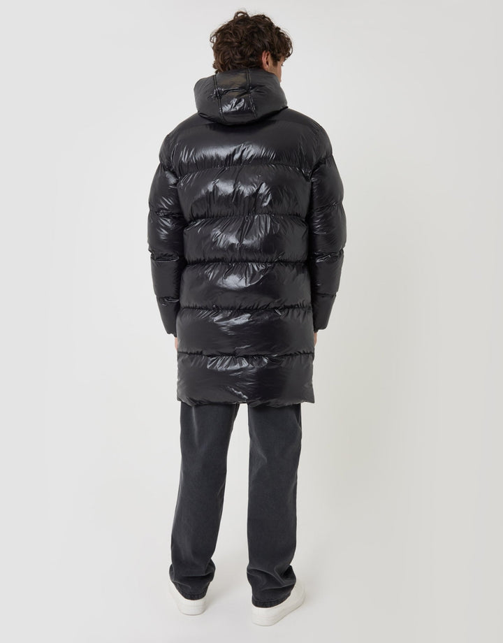 Longline Showerproof Hooded Puffer Coat in Black