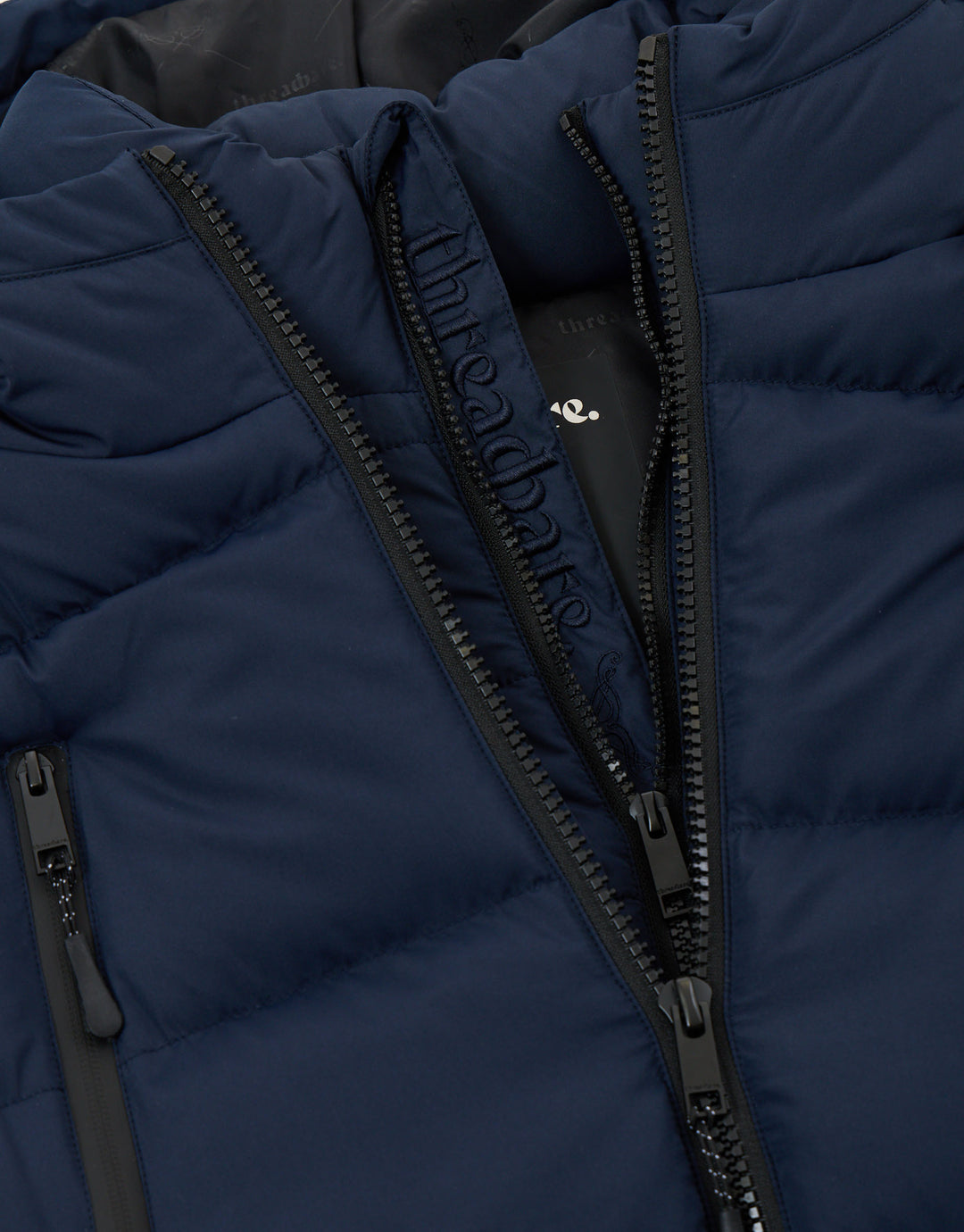 Threadbare Showerproof Padded Double Zip Coat in Navy - zip detail