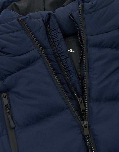 Threadbare Showerproof Padded Double Zip Coat in Navy - zip detail