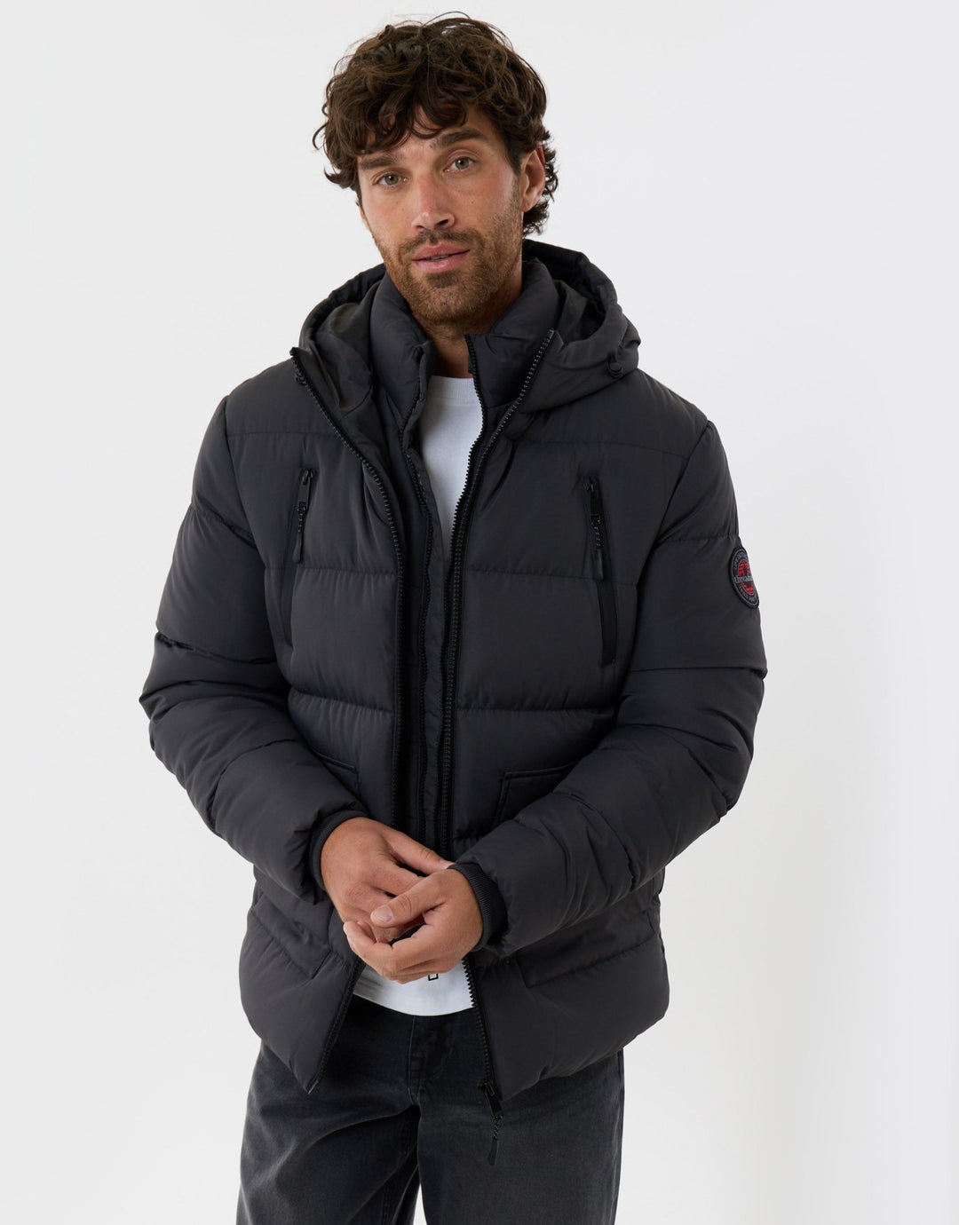 Showerproof Padded Double Zip Coat in Slate Grey