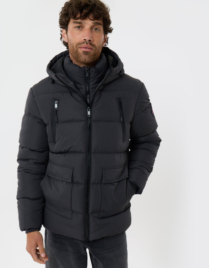 Showerproof Padded Double Zip Coat in Slate Grey