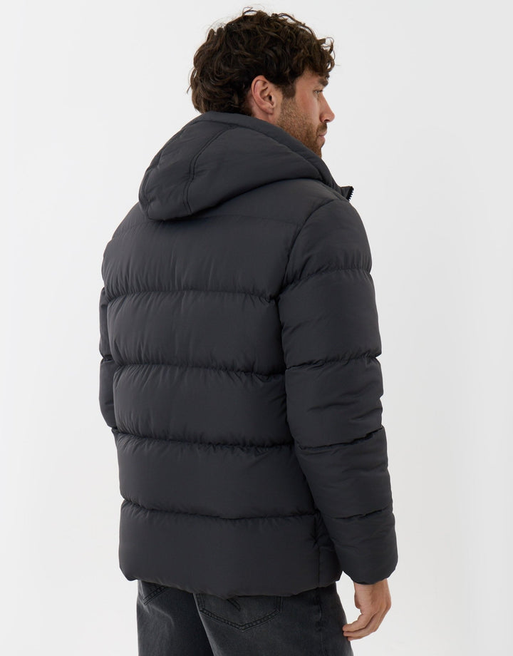 Showerproof Padded Double Zip Coat in Slate Grey