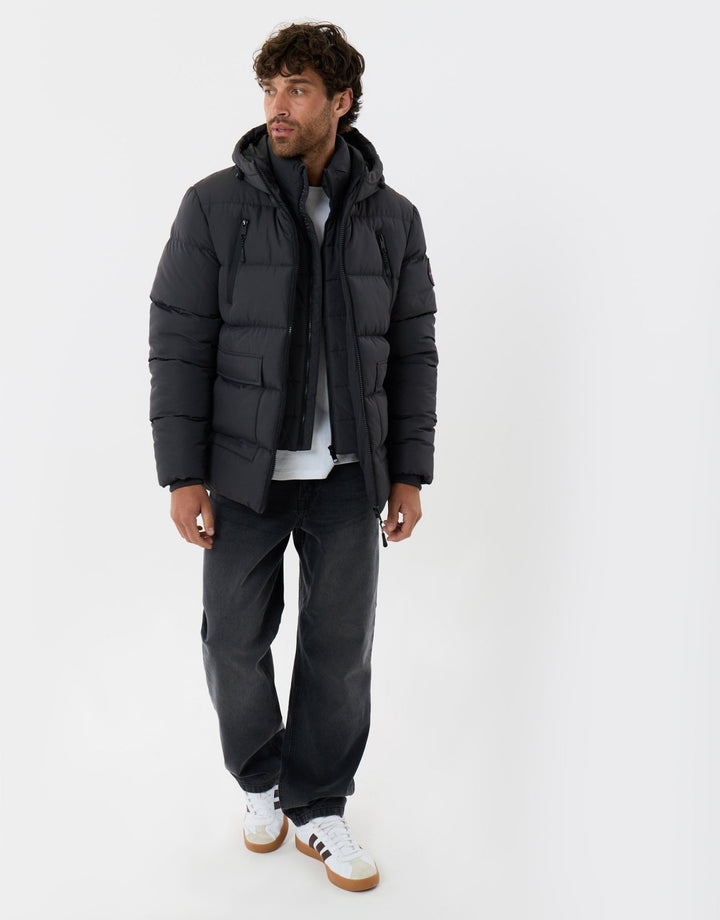 Showerproof Padded Double Zip Coat in Slate Grey