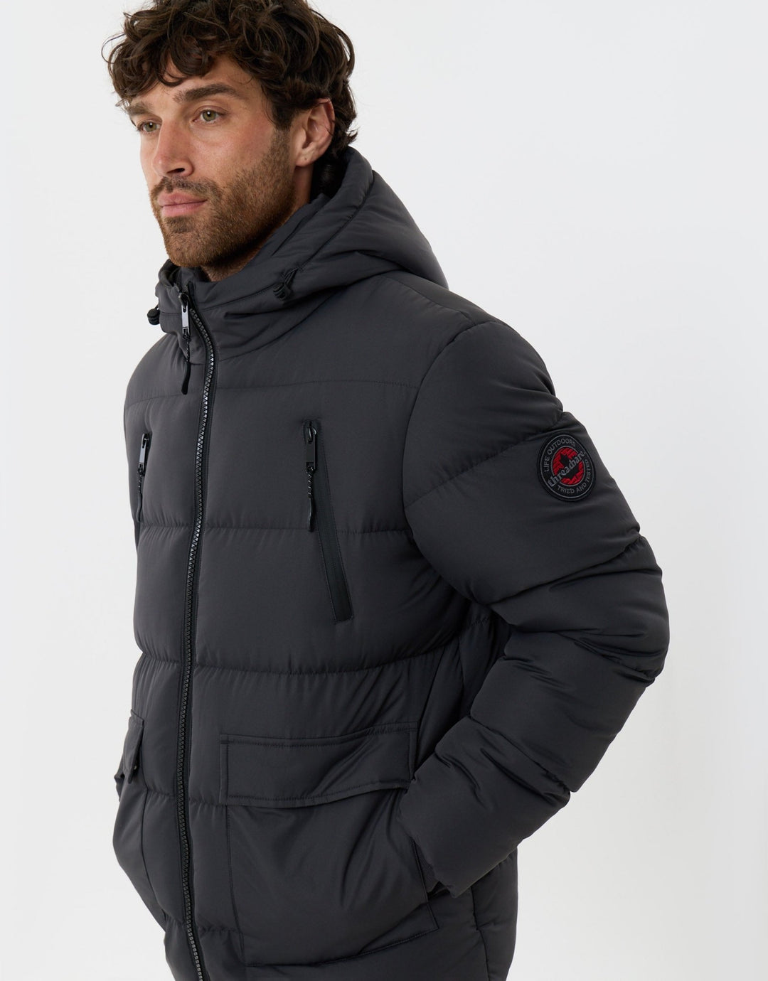 Showerproof Padded Double Zip Coat in Slate Grey