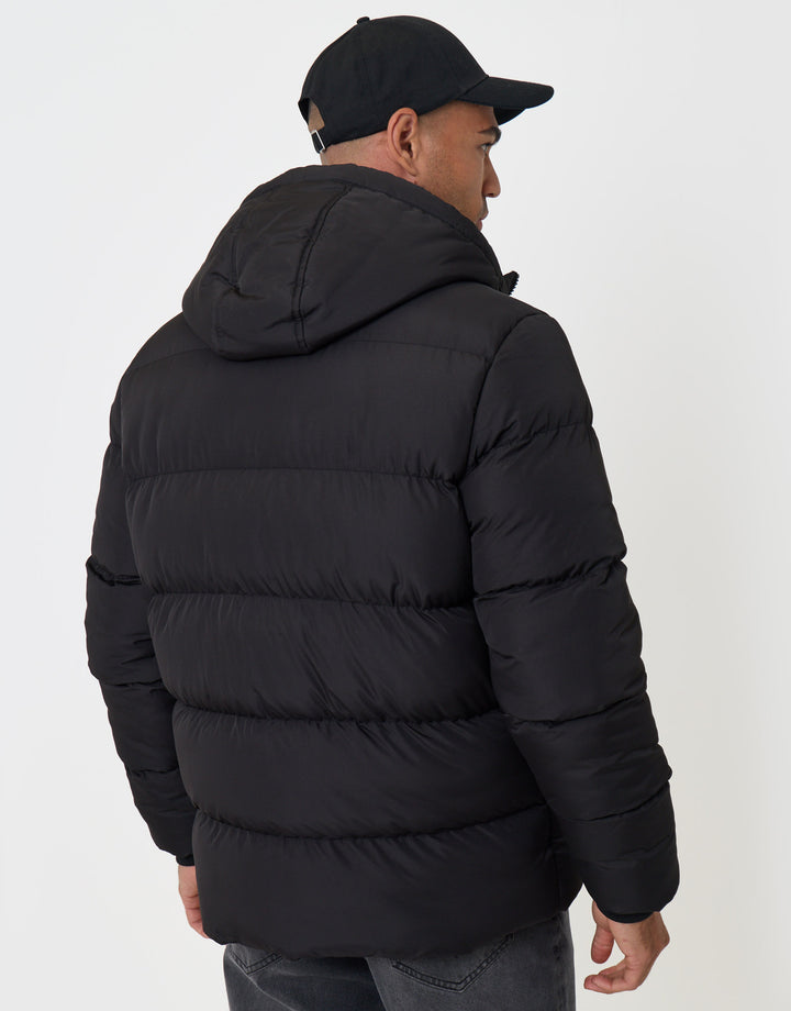 Threadbare Showerproof Padded Double Zip Coat in Black - back view