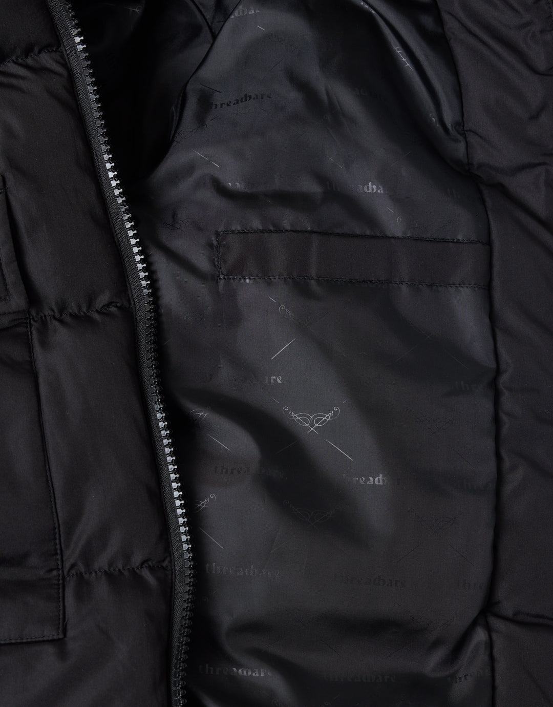 Threadbare Showerproof Padded Double Zip Coat in Black - detail