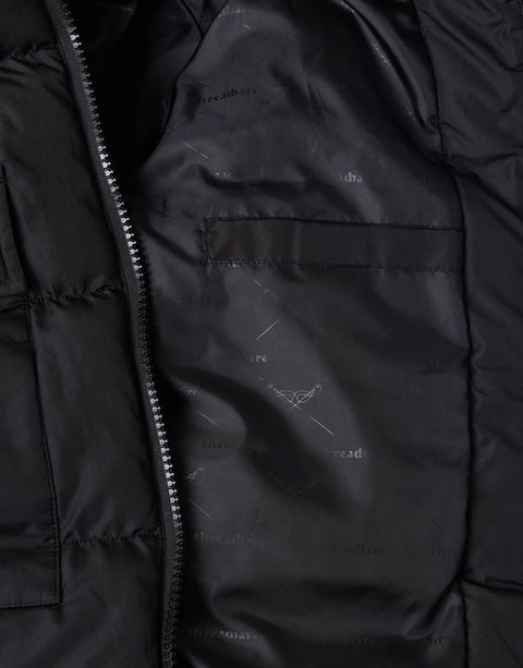 Threadbare Showerproof Padded Double Zip Coat in Black - detail