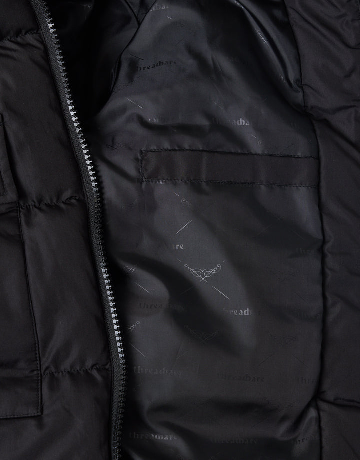 Threadbare Showerproof Padded Double Zip Coat in Black - detail