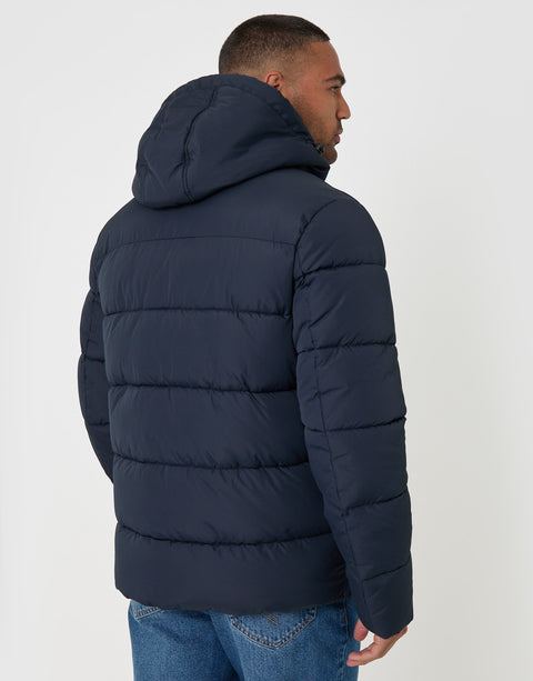 Threadbare Showerproof Hooded Puffer Coat in Navy - back view