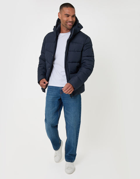 Threadbare Showerproof Hooded Puffer Coat in Navy - full body