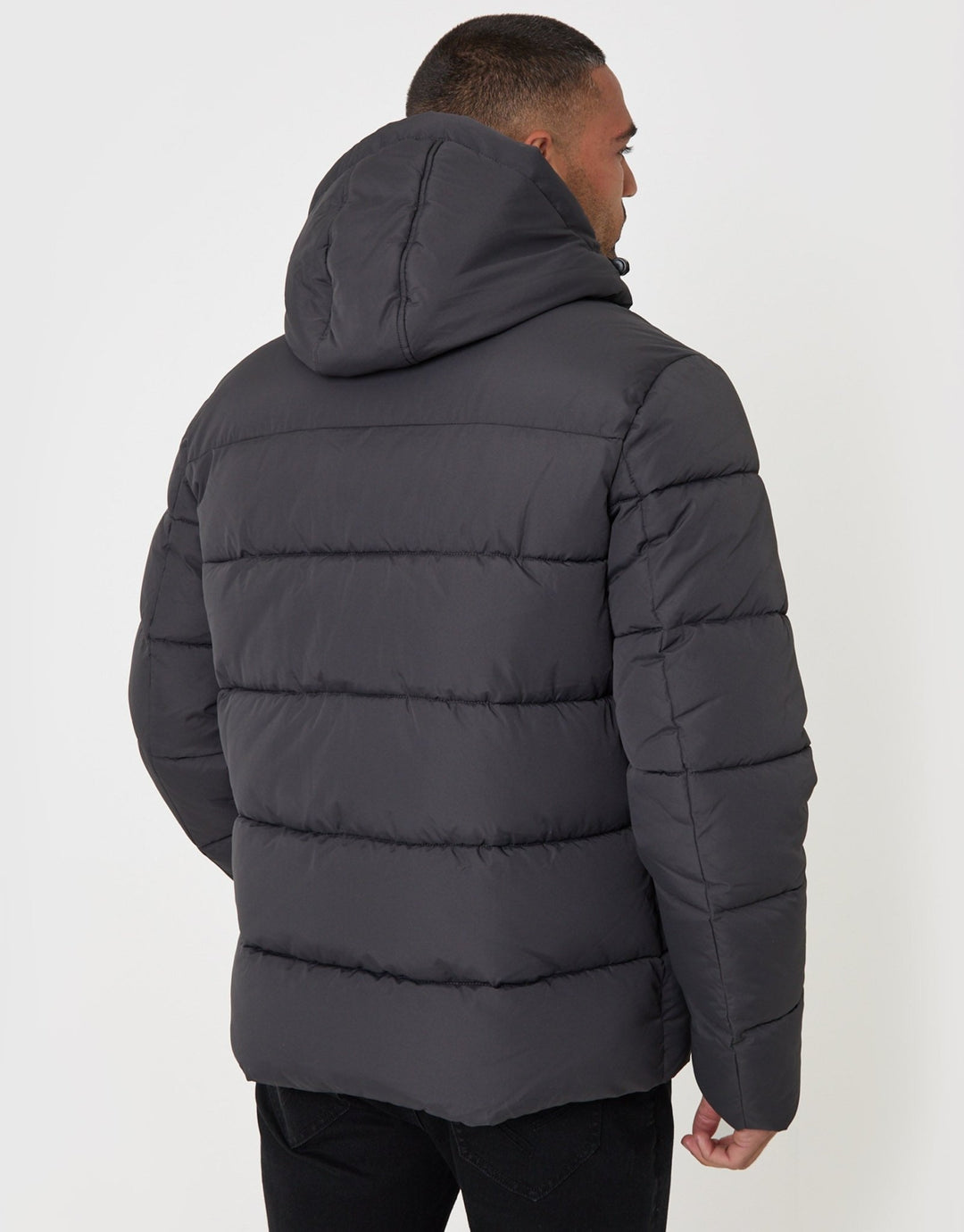 Threadbare Showerproof Hooded Puffer Coat in Slate Grey - back view