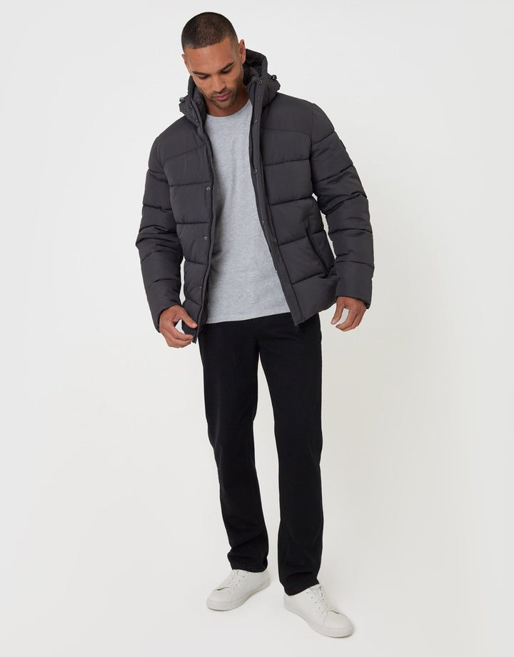 Threadbare Showerproof Hooded Puffer Coat in Slate Grey - full body