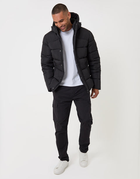 Threadbare Showerproof Hooded Puffer Coat in Black - full body