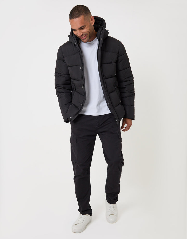Threadbare Showerproof Hooded Puffer Coat in Black - full body