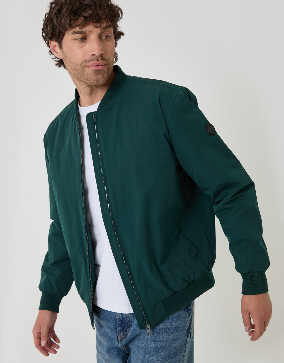 Threadbare Showerproof Padded Bomber Jacket in Green - front view