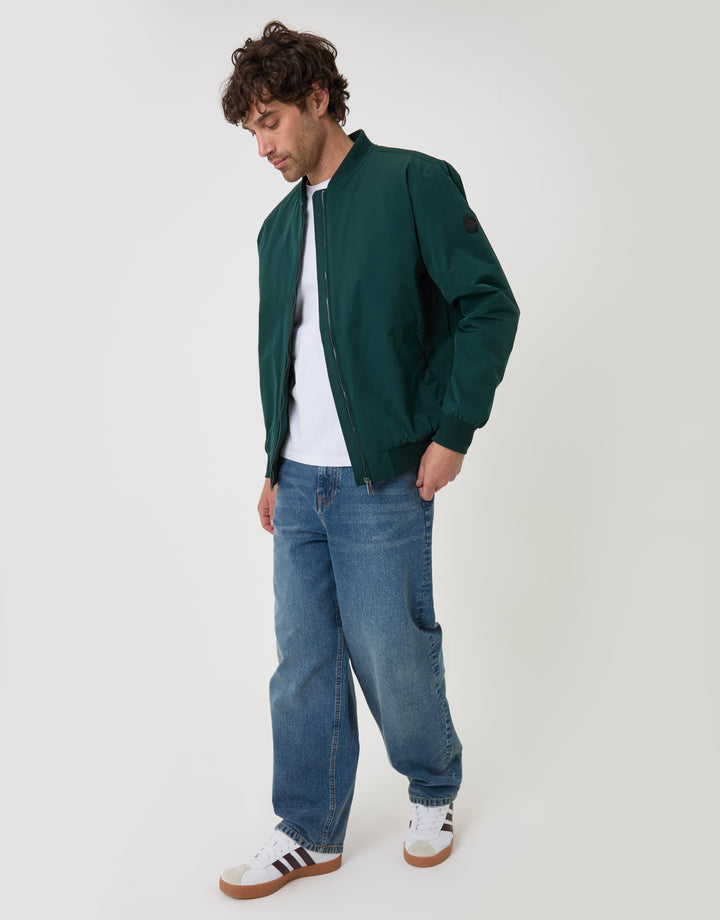 Threadbare Showerproof Padded Bomber Jacket in Green - full body