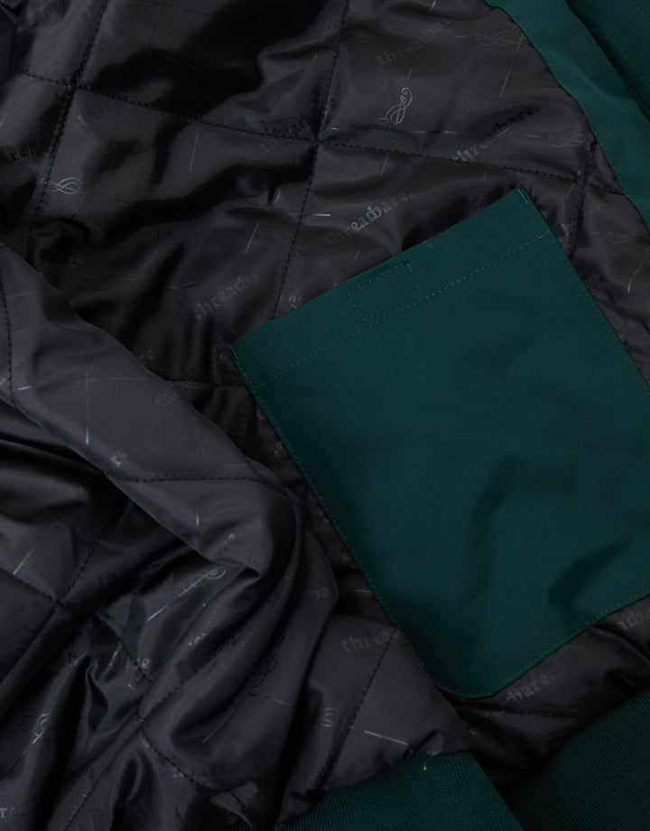 Threadbare Showerproof Padded Bomber Jacket in Green - detail