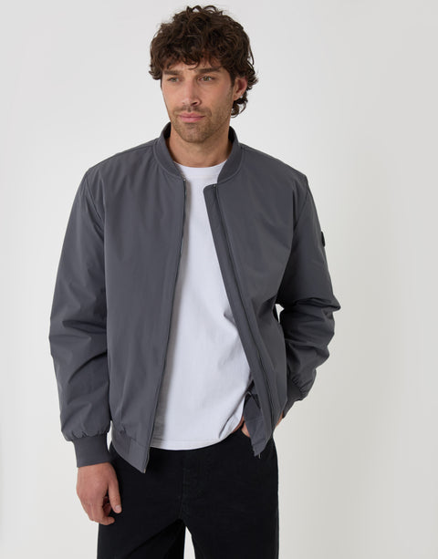 Threadbare Showerproof Padded Bomber Jacket in Slate Grey - front view