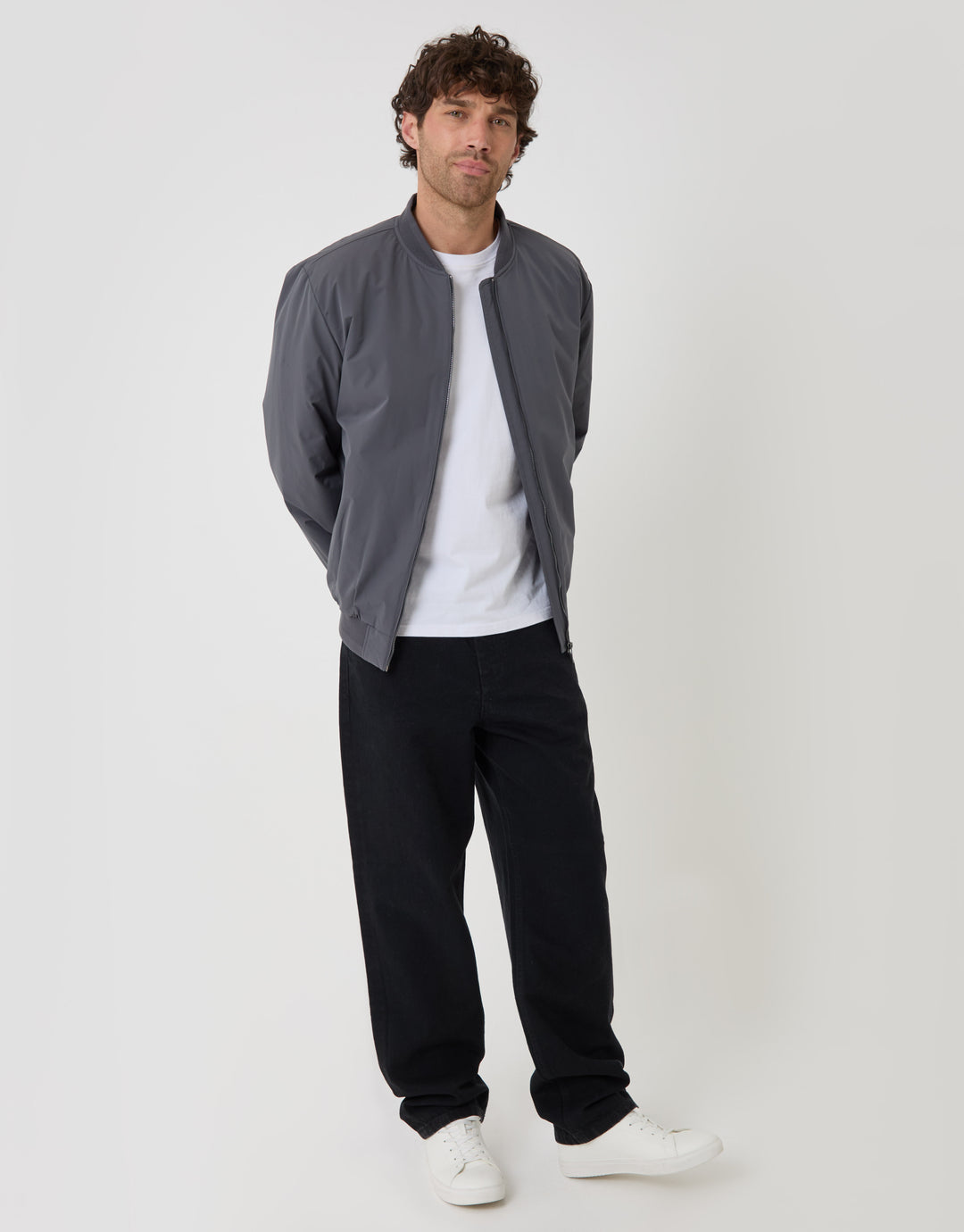 Threadbare Showerproof Padded Bomber Jacket in Slate Grey - full body