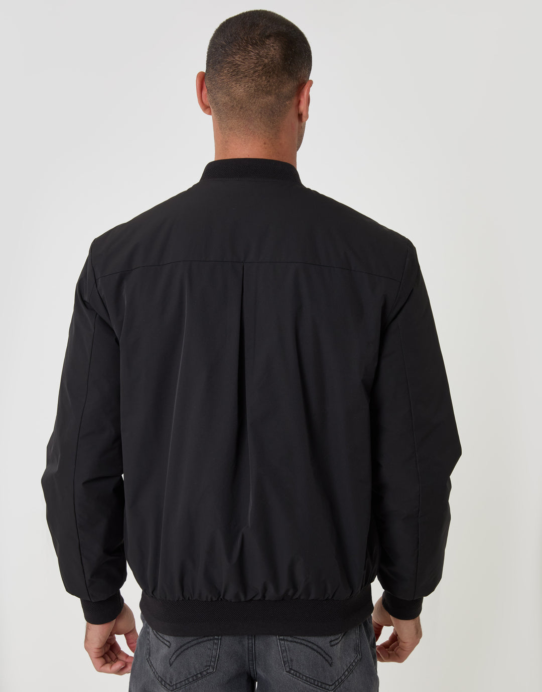 Threadbare Showerproof Padded Bomber Jacket in Black - back view