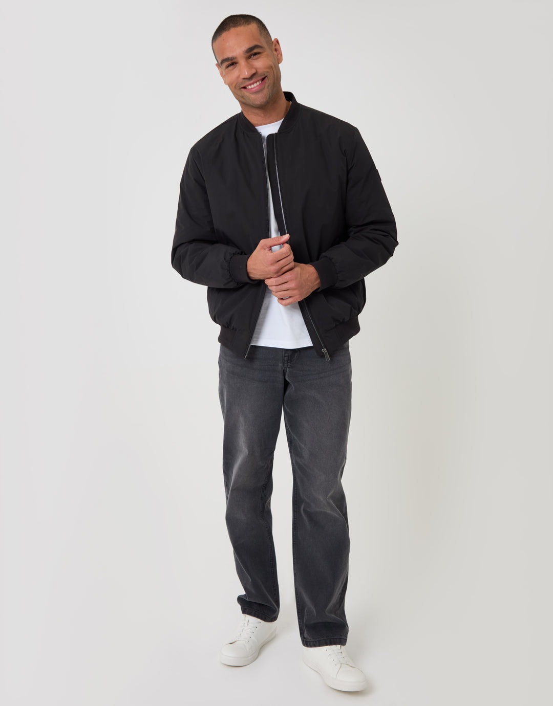 Threadbare Showerproof Padded Bomber Jacket in Black - full body