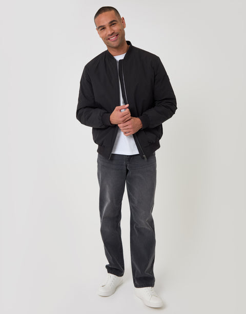 Threadbare Showerproof Padded Bomber Jacket in Black - full body