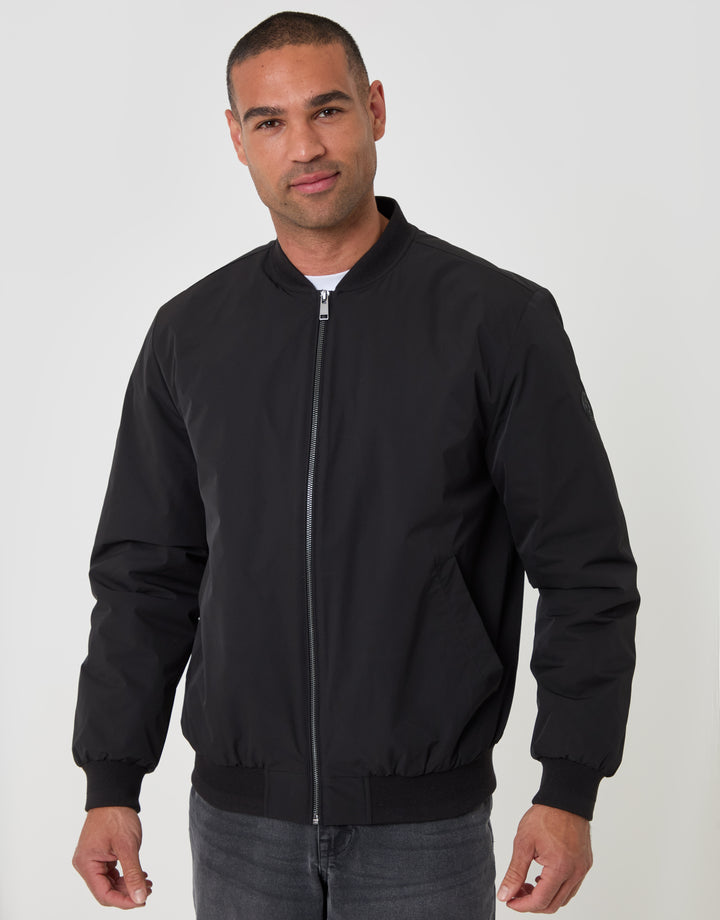 Threadbare Showerproof Padded Bomber Jacket in Black - front view