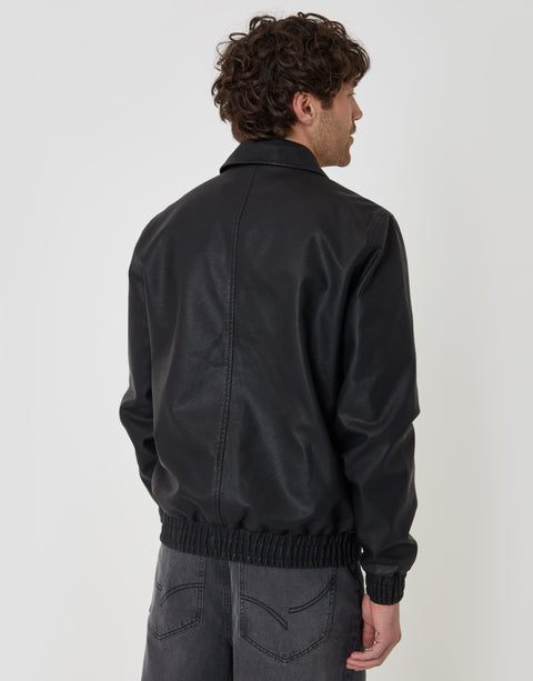 Threadbare Faux Leather Collared Jacket in Black - back view