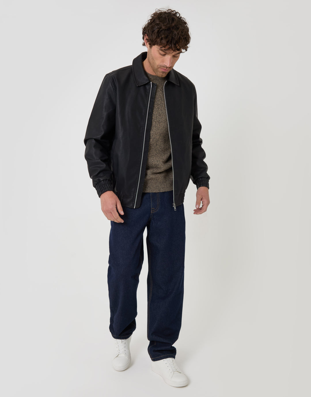 Threadbare Faux Leather Collared Jacket in Black - full body
