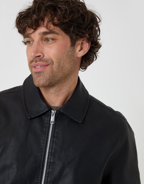 Threadbare Faux Leather Collared Jacket in Black - close up