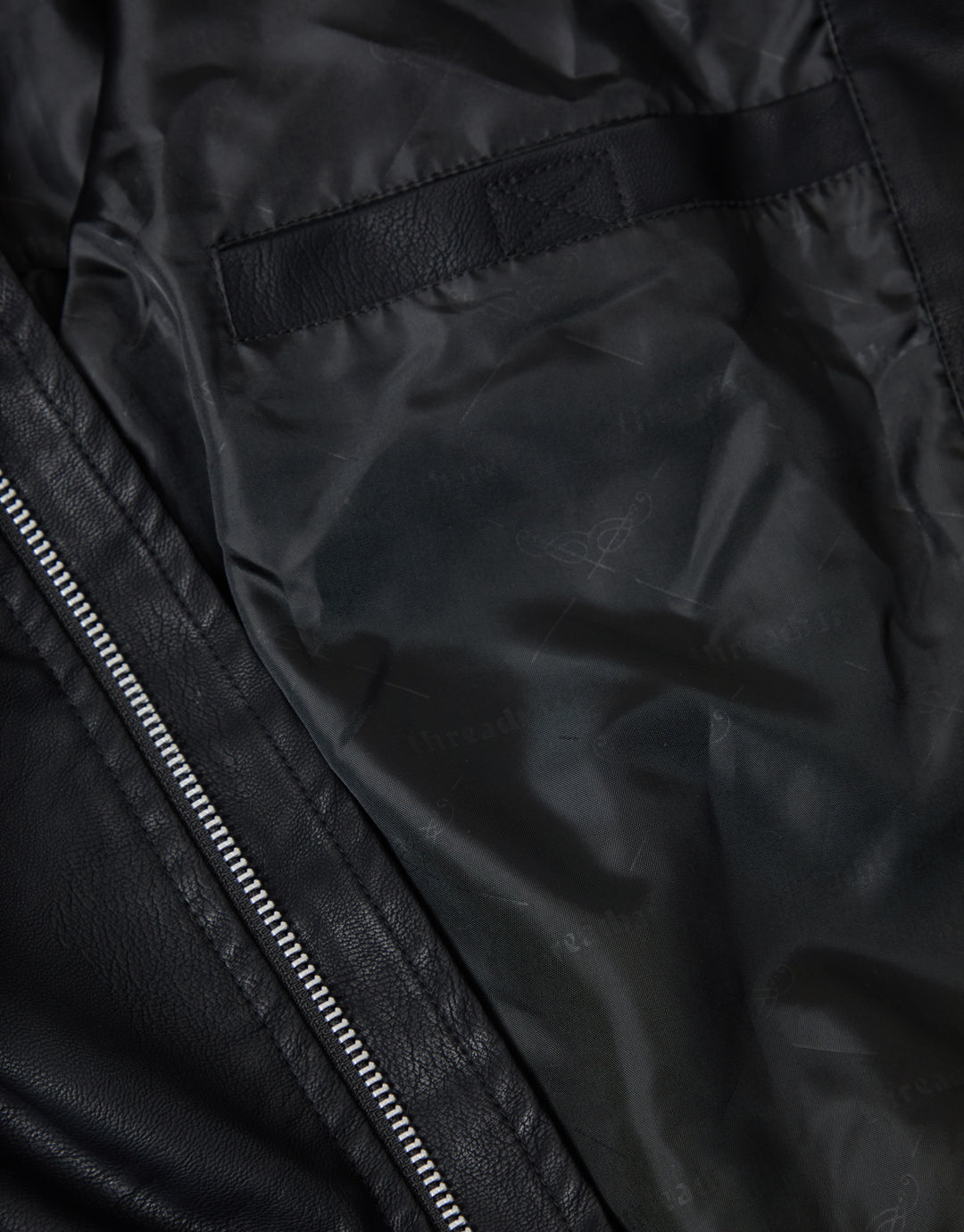 Threadbare Faux Leather Collared Jacket in Black - detail