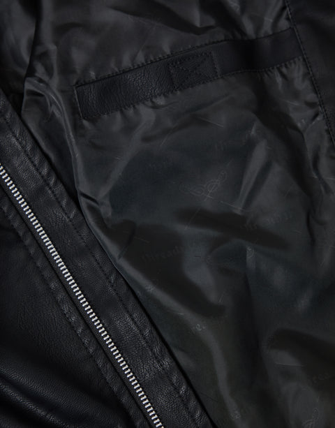 Threadbare Faux Leather Collared Jacket in Black - detail