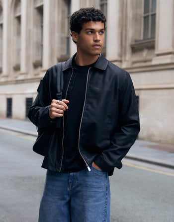 Threadbare Faux Leather Zip Up Collared Jacket in Black - campaign