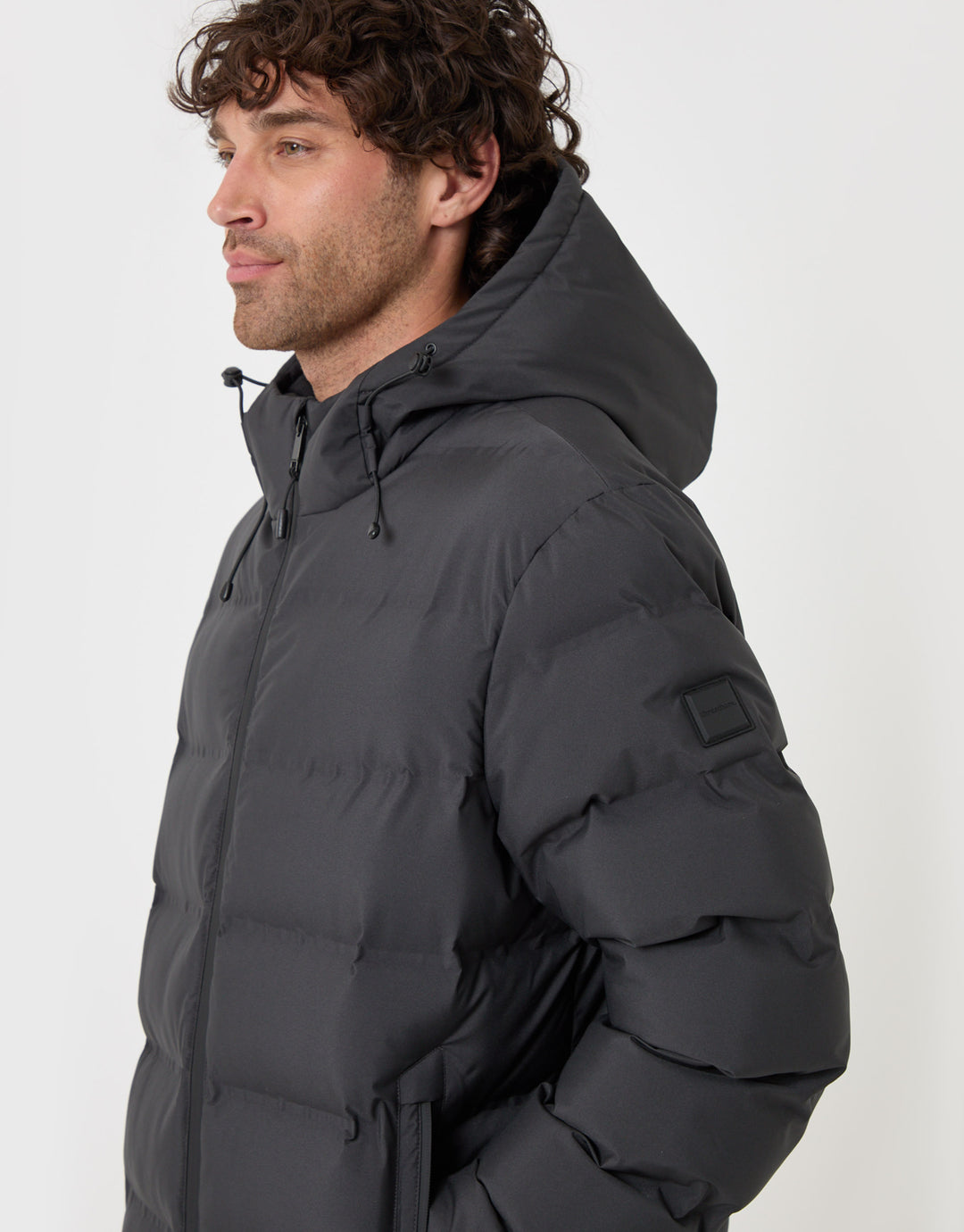 Threadbare Wadded Hooded Jacket in Slate Grey - side view