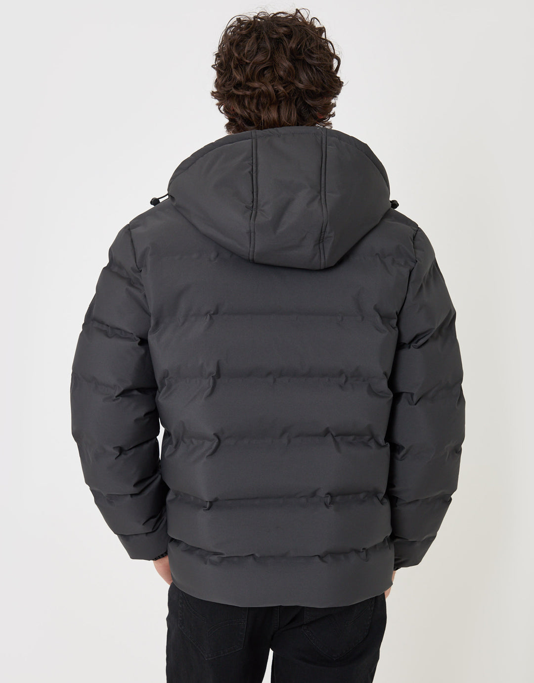 Threadbare Wadded Hooded Jacket in Slate Grey - back view