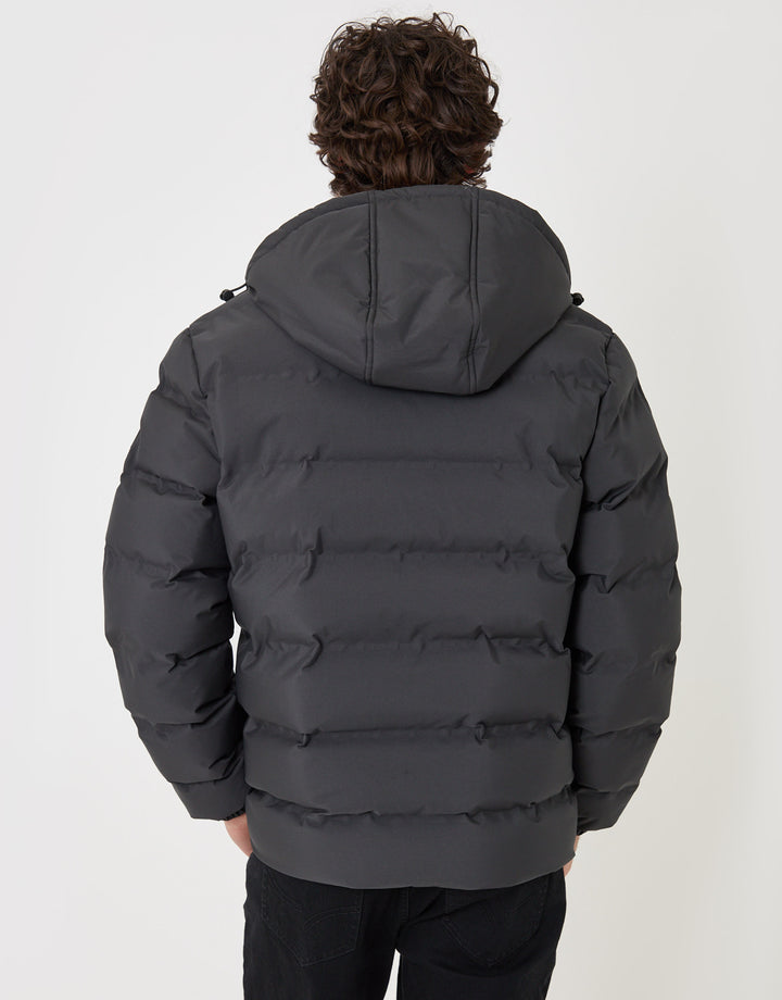 Threadbare Wadded Hooded Jacket in Slate Grey - back view