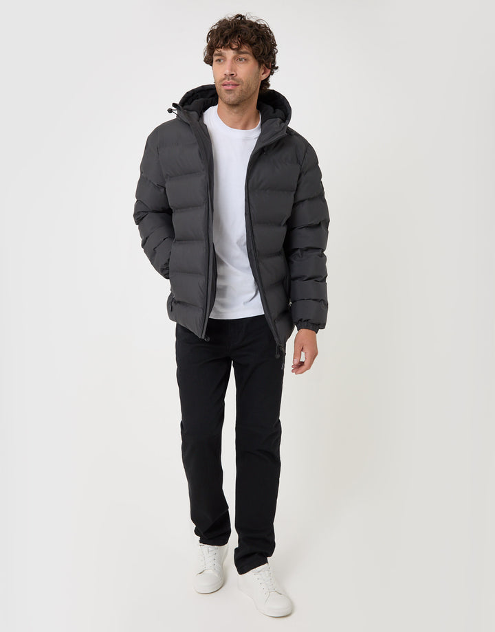 Threadbare Wadded Hooded Jacket in Slate Grey - full body