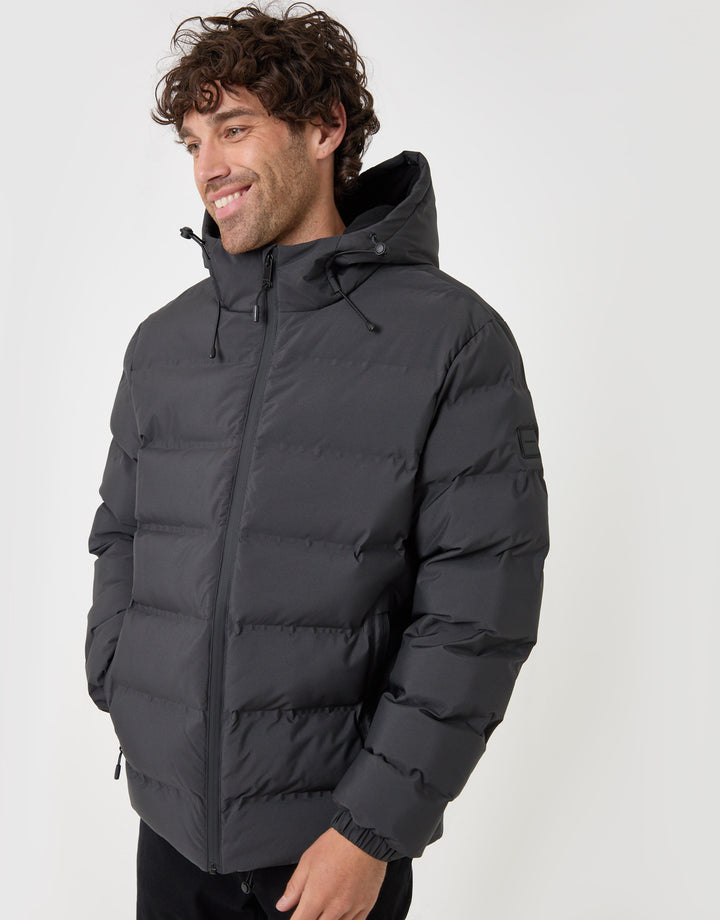 Threadbare Wadded Hooded Jacket in Slate Grey - front view